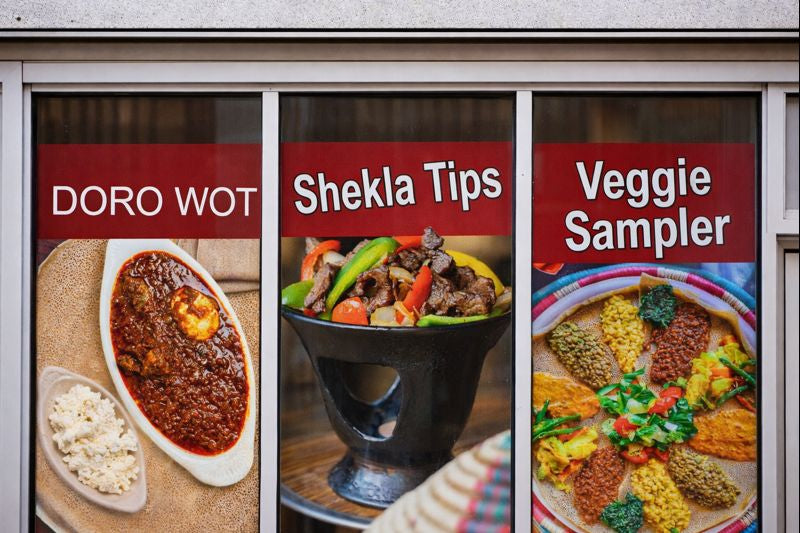 Chicken With Rice Vinyl Decal Window Sticker for Ethiopian Restaurant and Food Truck  (24" x 18")