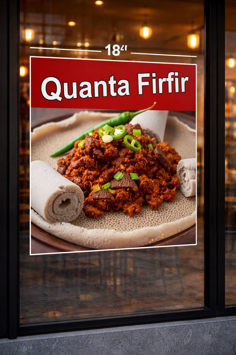Quanta Firfir Vinyl Decal Window Sticker for Ethiopian Restaurant and Food Truck  (24" x 18")