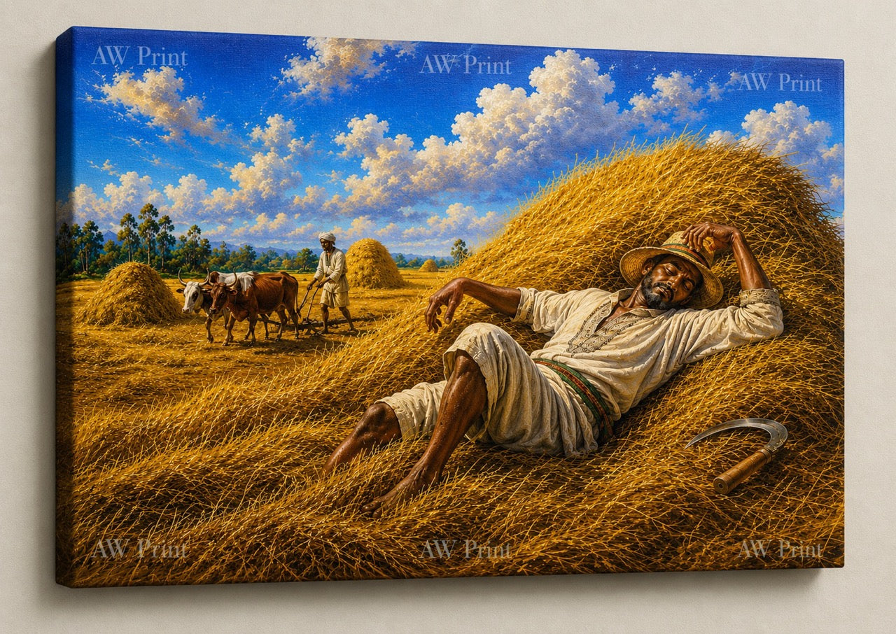 Hard working Farmer resting in the golden Fields Canvas Print