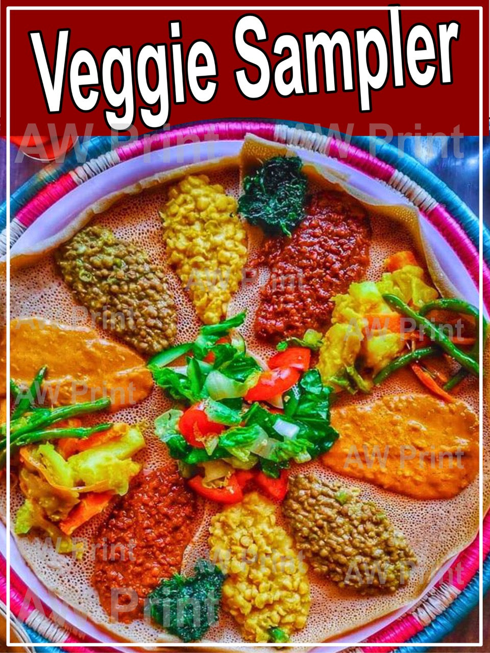 Veggie Sampler Vinyl Decal Window Sticker for Ethiopian Restaurant and Food Truck  (24" x 18")