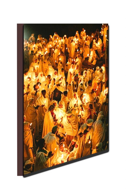 Ethiopian Canvas Wall Art Lalibela Church people with candle